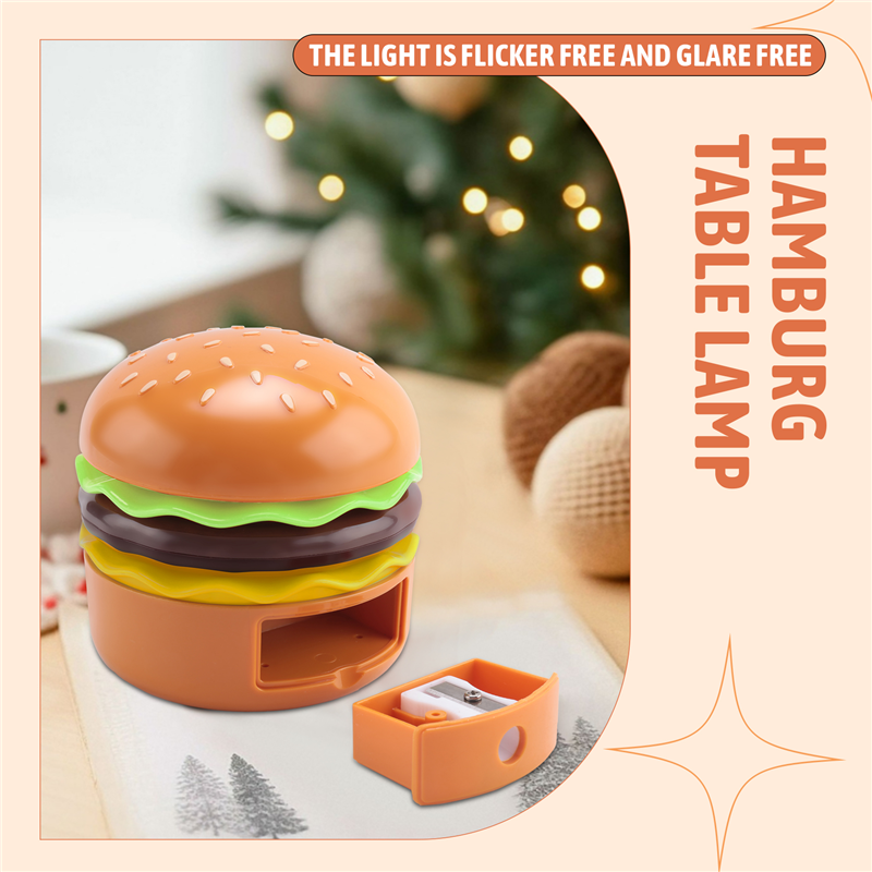 Lâmpada de mesa fofa hambúrguer pequena lâmpada de mesa para crianças com interruptor de toque de pescoço ajustável com apontador de lápis