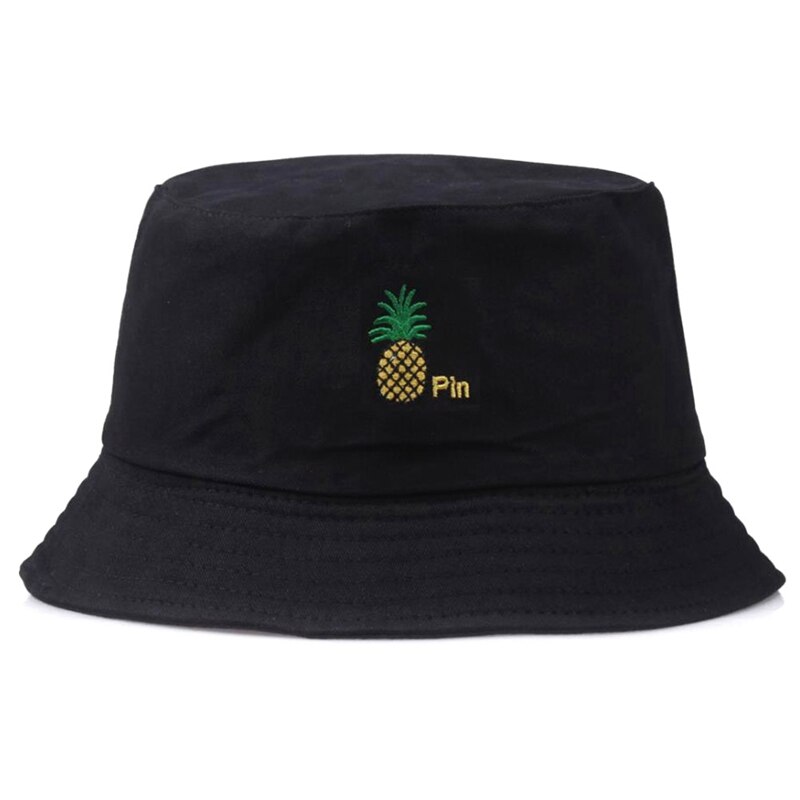 Vår sommar slipsfärg hink hattar fiskekepsar dam dam streetwear tryckta solhattar manliga hiphop kepsar: Ananas-svart