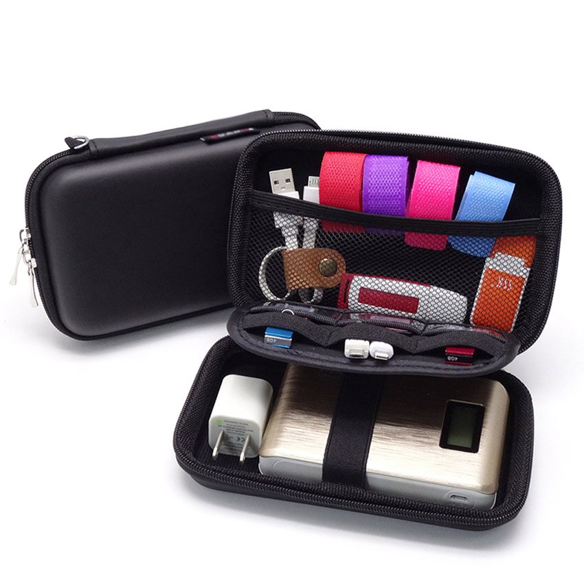 Kabel Organizer Bag Case Hoofdtelefoon Power Bank Case Elektronische Gadget Organizer Kabel Tas Usb Draden Oplader Digitale Opbergdoos: Black