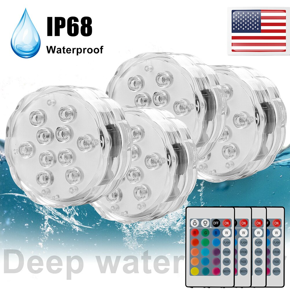 Remote Controlled RGB Submersible LED Lights Battery LED Bulb Underwater Night Lamps Decorative Lights Garden Wedding Decoration: 4pcs