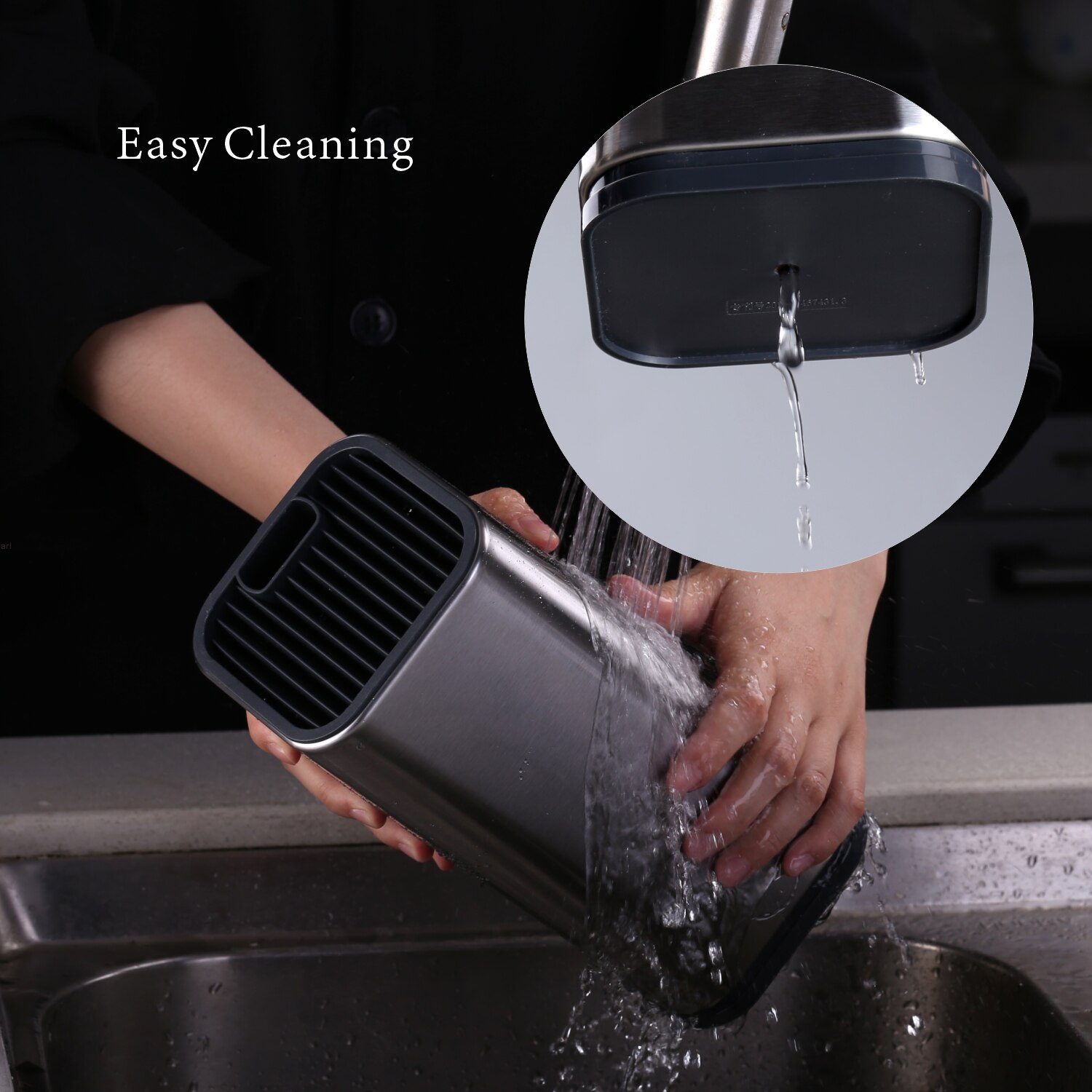 Modern Stainless Steel Knife Block with Scissors-Slot Fingerprint-proof Coated Knives Storage Holder