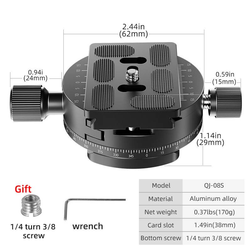 Panoramic Rotating Quick Release Plate Clamp Tripod Head Mount Arca Swiss Quick Release Plate Clamp with 1/4 Screw For Ball Head: Orange