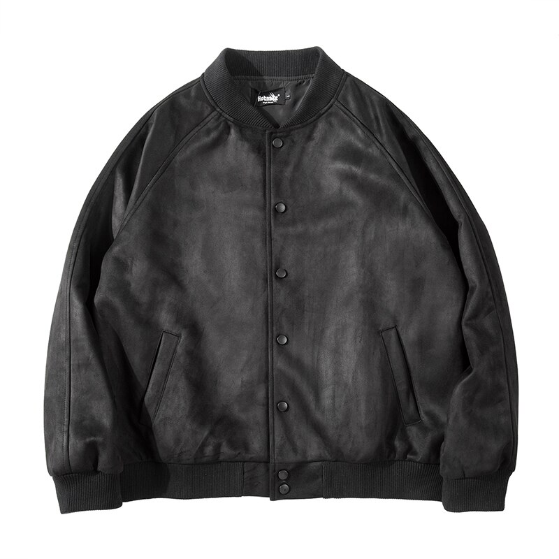 Calle soporte sólido chaqueta de gamuza para hombre otoño Oversize solo Breasted chaqueta Hip Hop cortavientos holgado abrigos