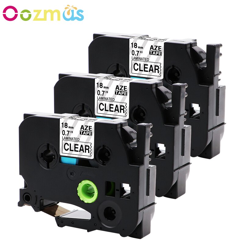 3-Pack Label Tape 18mm Black on Clear - Compatible Brother P-touch TZe-141