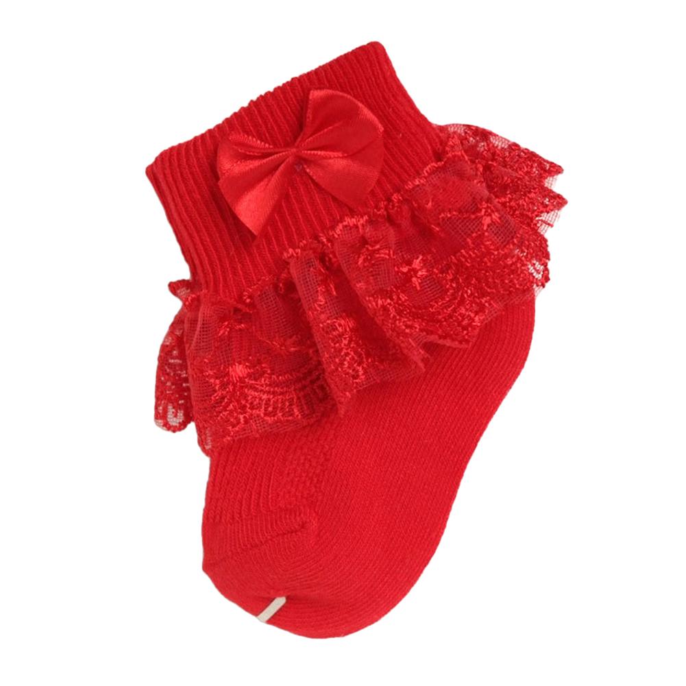 Bebê meninas meias com laço laço plissado princesa meias de algodão com fitas multi cores cinza vermelho preto rosa branco princes meias: Vermelho / 3M
