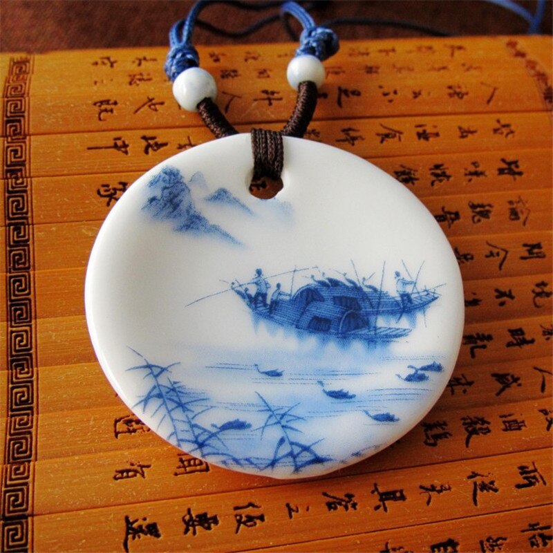 Blue And White Porcelain Ceramic Necklace Ceramic Beads Neckalce artware Antique Necklaces &amp; Pendants For women: 13