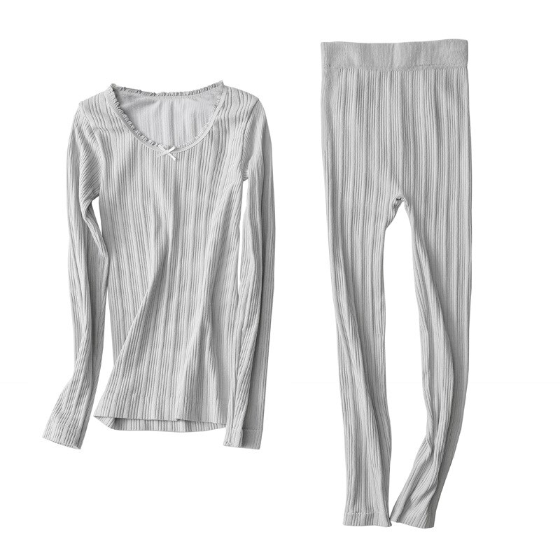White Long Johns Women Thermal Underwear Sets Stretchy Long Sleeve Elastic Waist Spring Autumn Women's Intimates pyjamas S91591