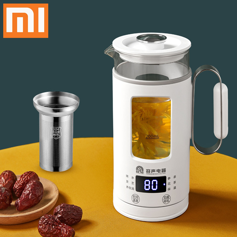 Xiaomi-Mini hervidor de agua eléctrico para la salud, tetera portátil multifunción con filtro, taza de acero inoxidable, Caldera de agua de vidrio: White tea strainer / US