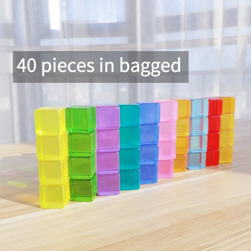 Acryliic Rainbow Blocks Cubes Gem Blocks Toys For Kids Transmission Cubes Stacking Early Educational Toys For Children: 40 pieces in bagged