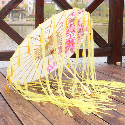 Neue erwachsene Bambus geölte Papier Regenschirm Quasten Garn Band Hanfu retro Frau Sonnenschirm Durchführung japanischen chinesischen Stil Regenschirm