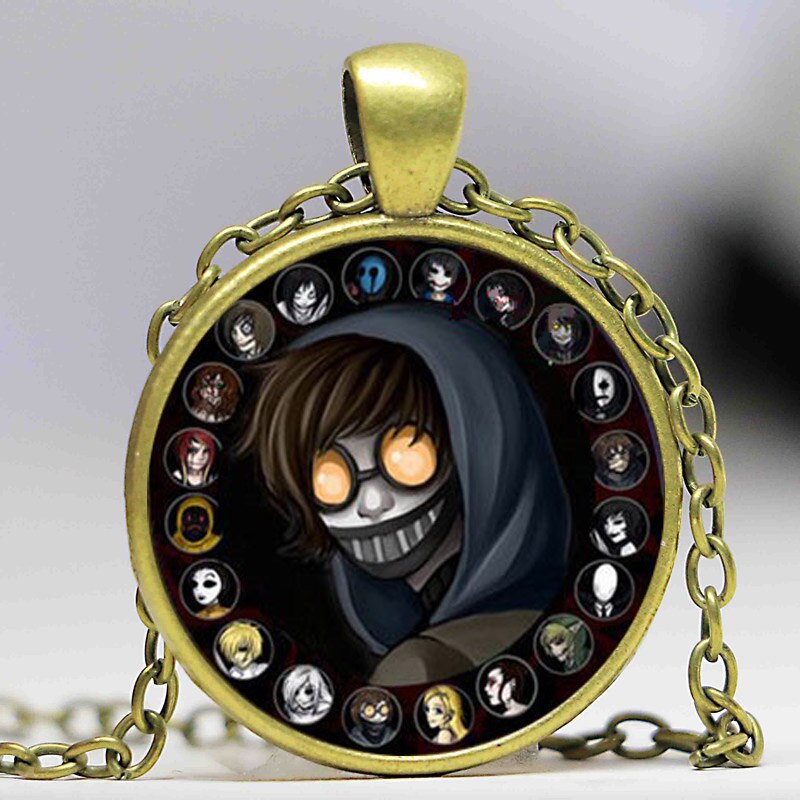 Accessory For Kids Creepypasta CREEPY PASTA TICCI TOBY Necklace Glass Bronze Pendant chain JEFF THE KILLER HZ1: 2Antiqure bronze