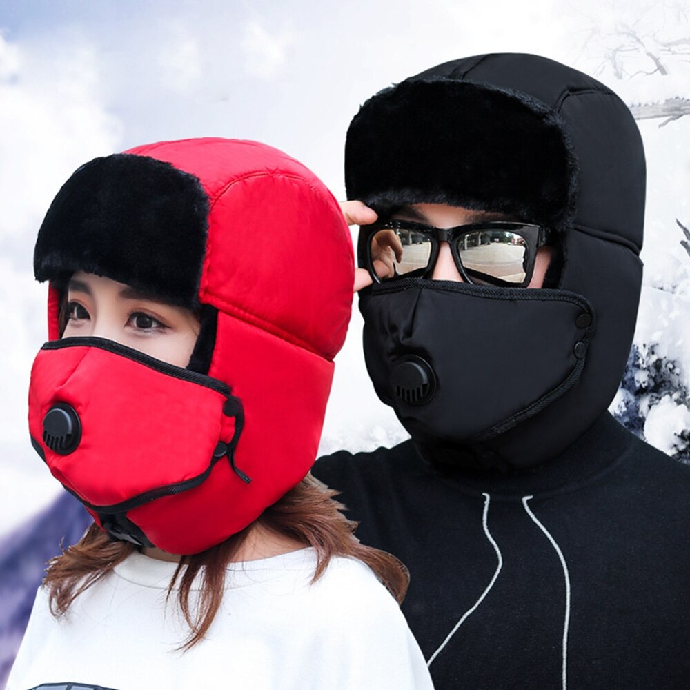 HanXi gorro ruso grueso de invierno para hombres y mujeres, gorro Balaclava con orejeras, gorro de esquí para la nieve, gorro de aviador de piel ruso a prueba de viento Ushanka