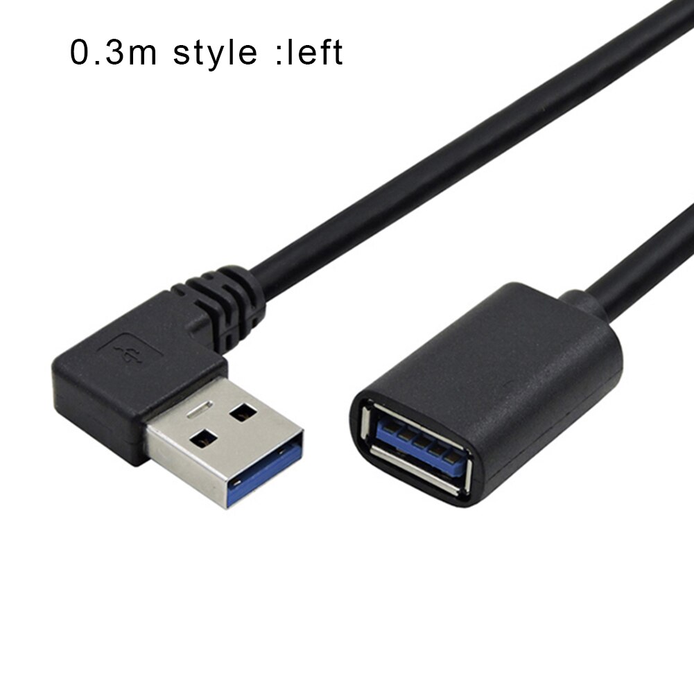USB 3.0 Extension Cable Data Line 90 Degree Angle High Speed Portable for Home Office Business Data Line Cable Accessories: 0.3m left