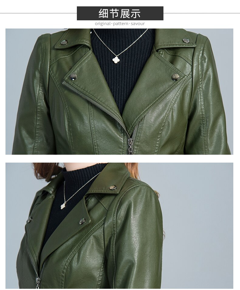 Spring Leather Jacket Women Short Slim Clothing Ladies Motorcycle Leather Jacket Women Coat Leather Plus Size XL-6XL