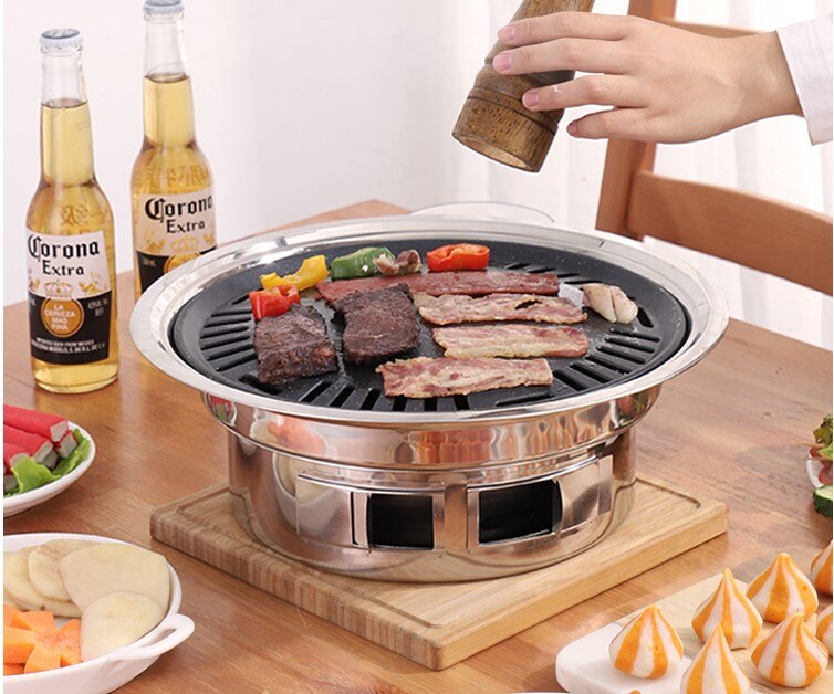 Kommercielle runde kulgrill indendørs udendørs grill lille husholdningsgrillovn med maskeformet grill på bord 125