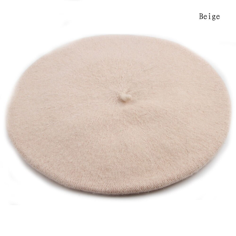 pas cher nouvelles femmes laine solide couleur béret femme Bonnet casquettes hiver tout assorti marche chapeau casquette 20 couleur: beige