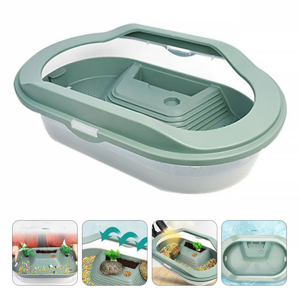 Turtle Tank Aquarium Reptile Habitat Tank with Platform and Swimming Area: Default Title