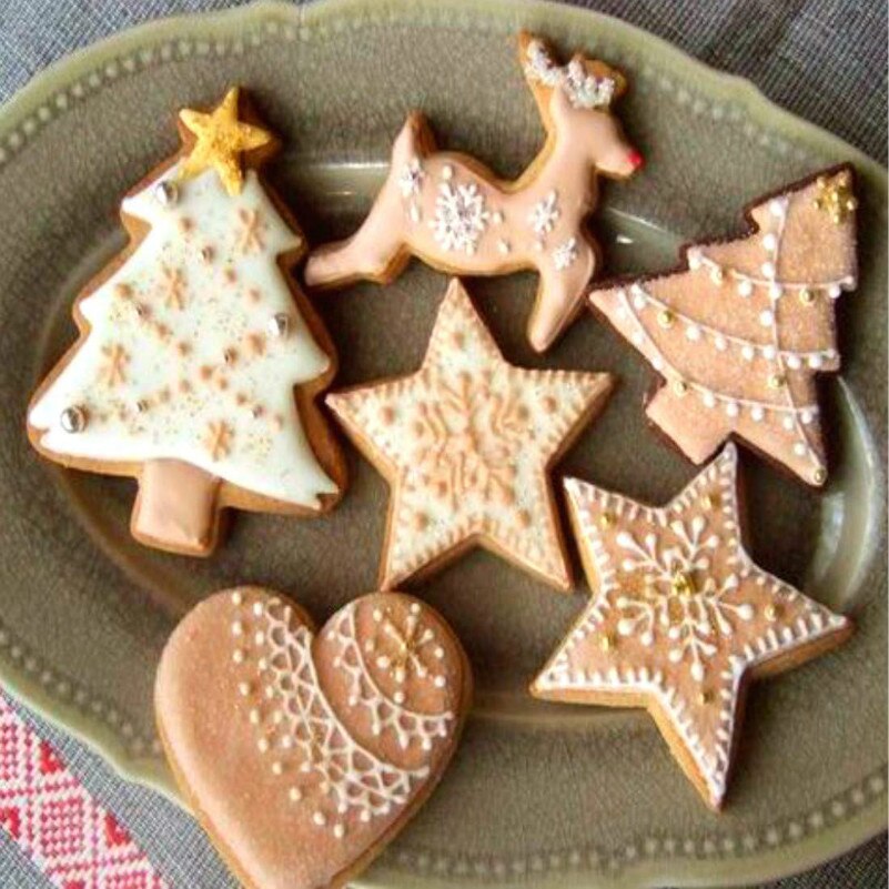 KENIAO Weihnachten Cookie Cutter einstellen-5 Stück-Schneeflocke, Weihnachten Baum, Lebkuchen Mann, Santa Gesicht, springen Rentier Cutter