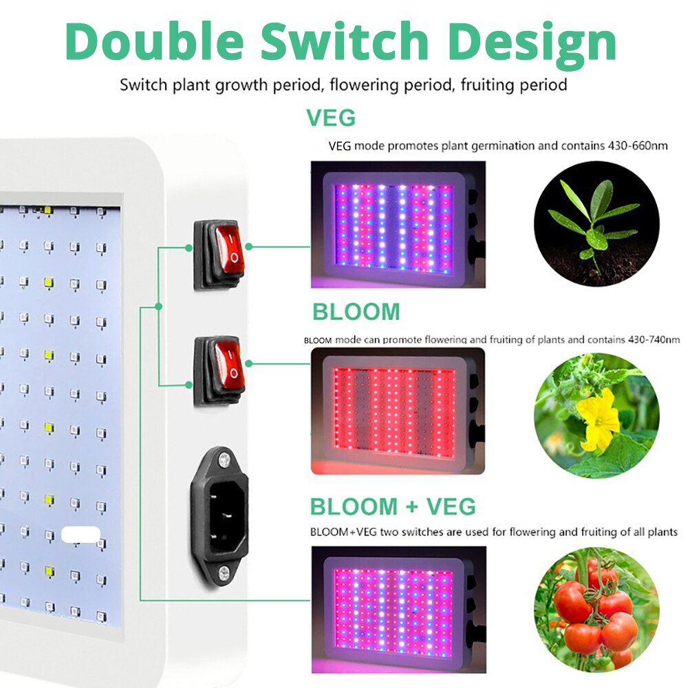 Luz led para plantas, 216/312LED, 2000W/3000W, resistente al agua, espectro completo, luz para crecimiento de plantas y plántulas de invernadero