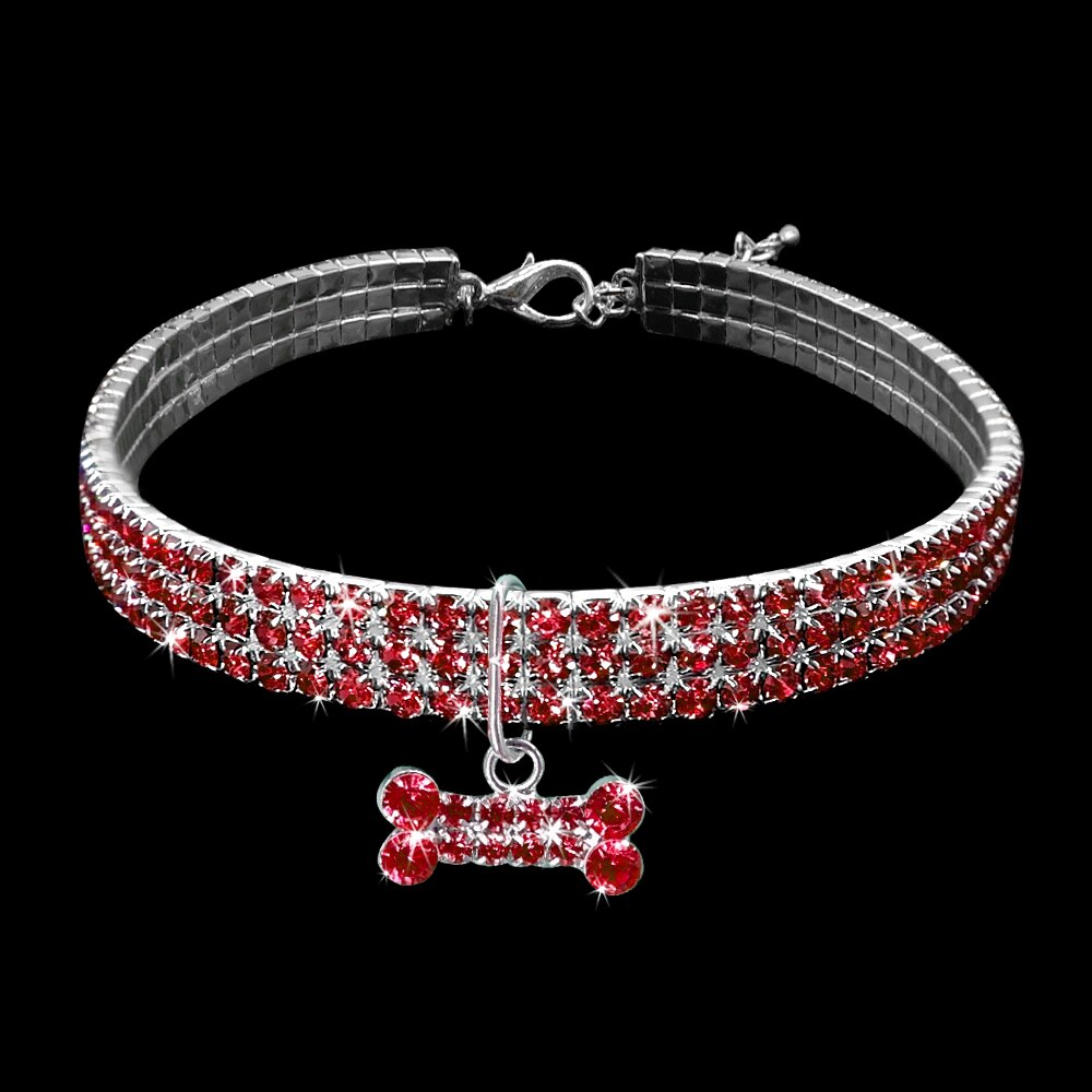 Coleira brilhante para cães e gatos, colar com strass diamante para animais de estimação, colar para cachorros e gatos: Rosa / S
