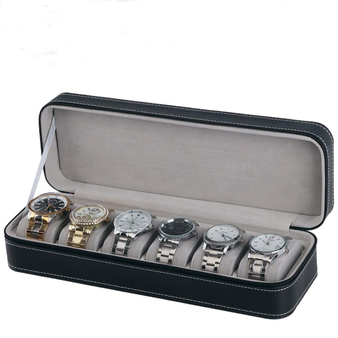 Cajas de reloj de 6 ranuras estuche de cremallera de viaje portátil, caja de almacenamiento de joyas, caja de almacenamiento en Color negro