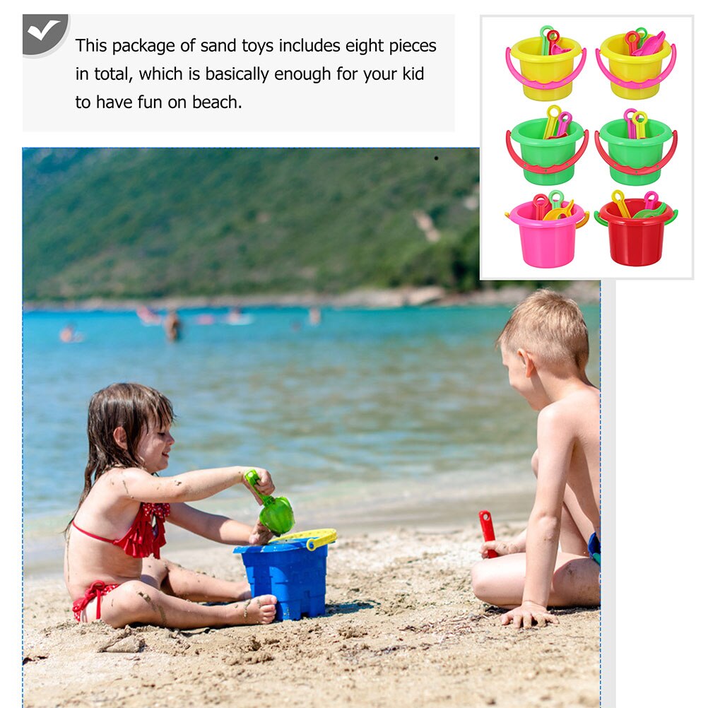 8 Sets Funny Beach Child Sand Dredging Tool Cartoon Beach Bucket Plaything