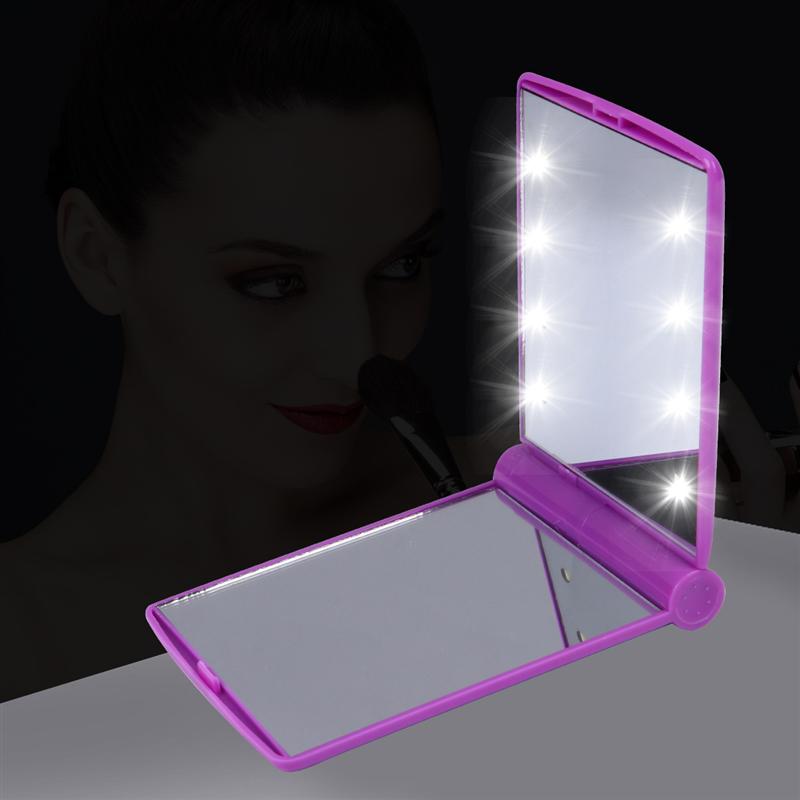 Opvouwbare Led Make-Up Spiegel Licht Plein Met Dubbelzijdig Handheld Make-Up Spiegel Opvallende Mini Make-Up Spiegel Voor reizen Outdoor