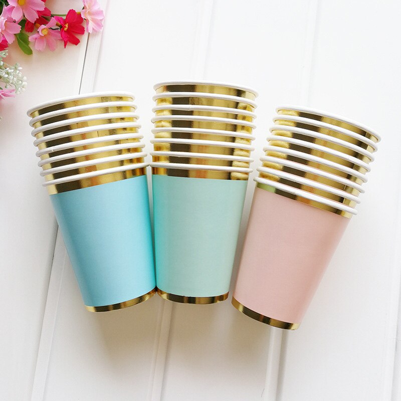 24pcs/set Disposable Tableware Set Green Pink Blue Regular Decagon Paper Plate Cups For Wedding Birthday Party Picnic Supplies