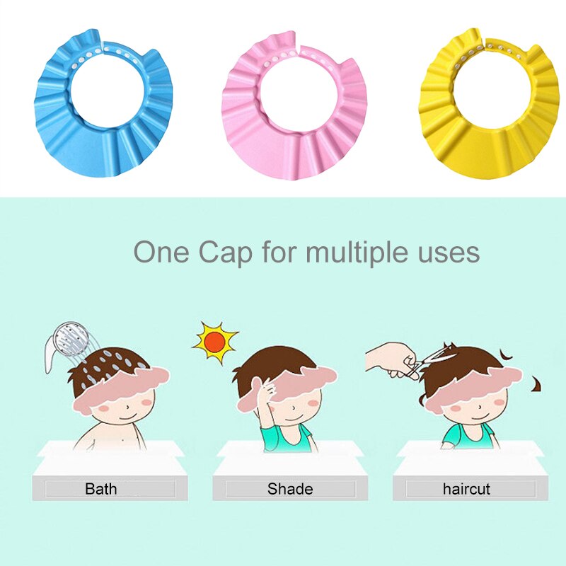 Tegneserie børn badehætte vandtæt baby brusebad hætte justerbar beskytte øjne ører shampoo hatte til 3m to 6y børn vaske hår skjold