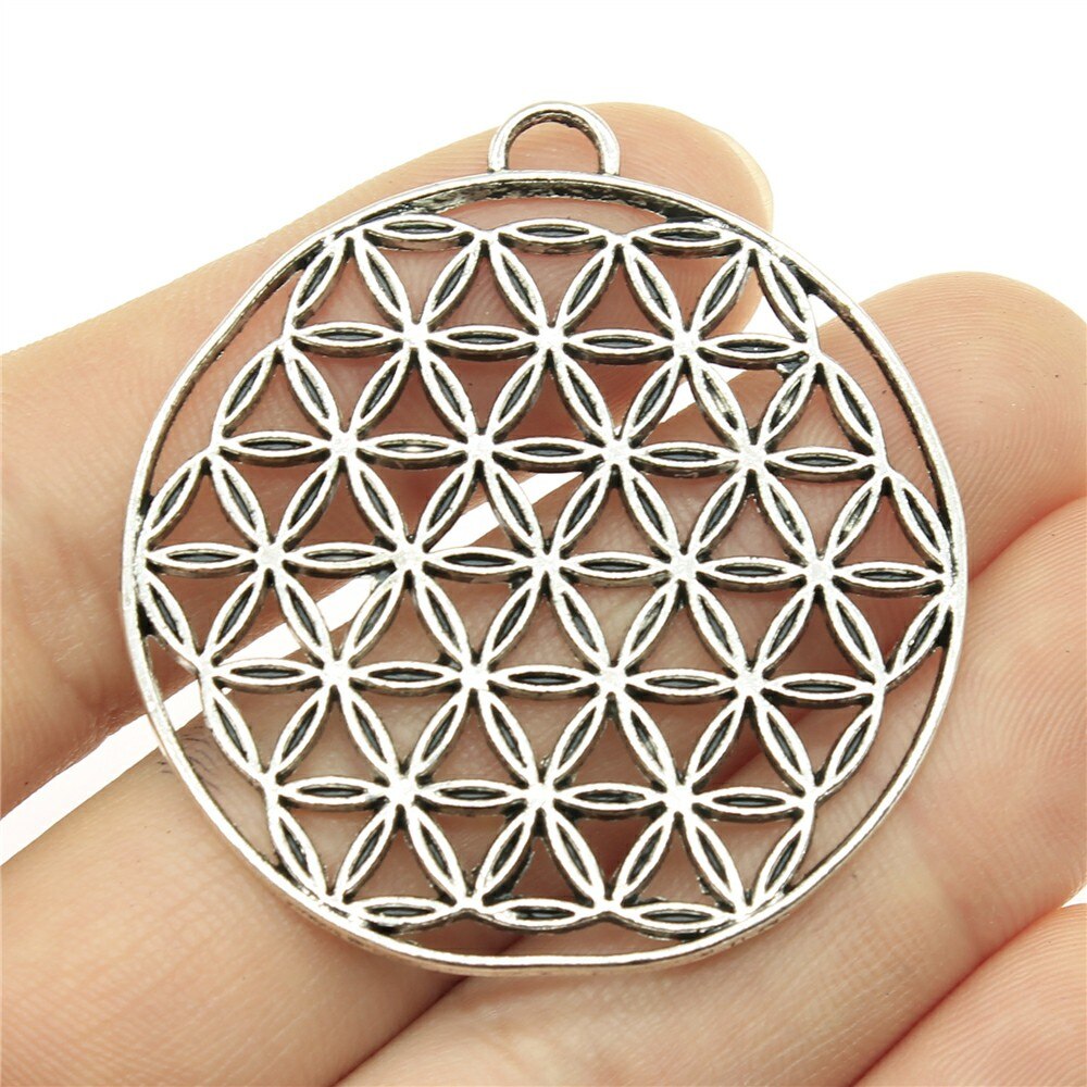 6 stks / partij Charms The Seed Of Life DIY Sieraden Bevindingen Antiek Zilver Kleur De Flower Of Life Charms Hanger: B10528-48x44mm