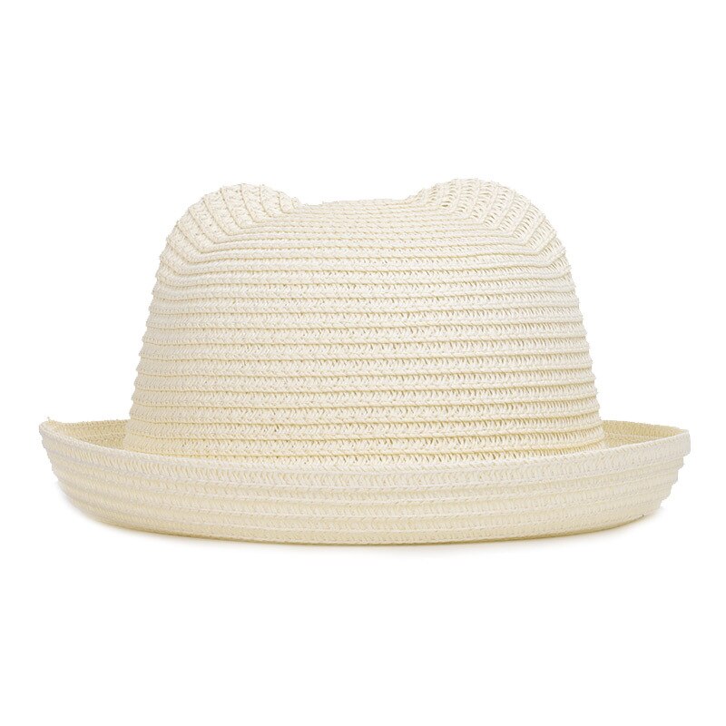 To barn stråpapir solhatt søte ører 2-5 år gutter jenter sommer vanlig strandhatt brun khaki elfenben oransje gul
