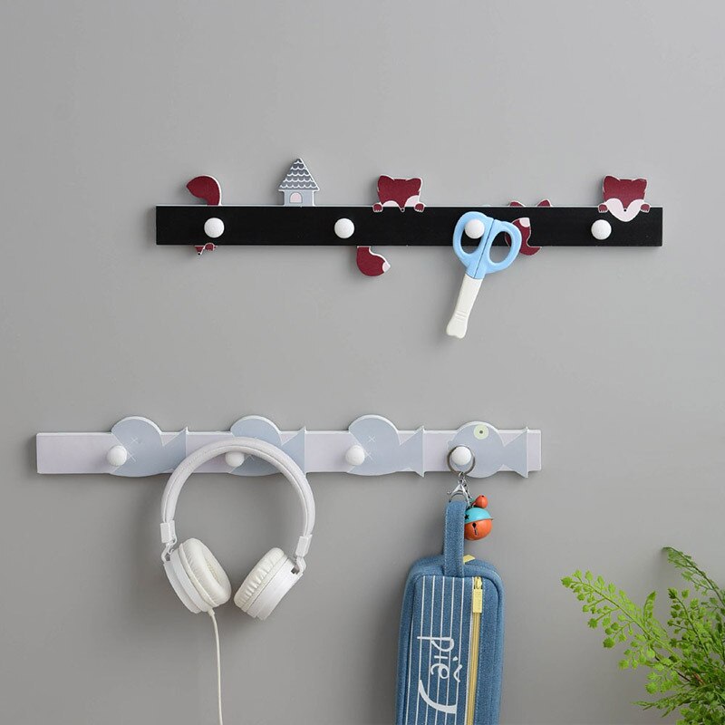 Decoración de la casa de madera de dibujos animados clave Perchero de pared percha de la habitación de los niños percha decorativa gancho WY
