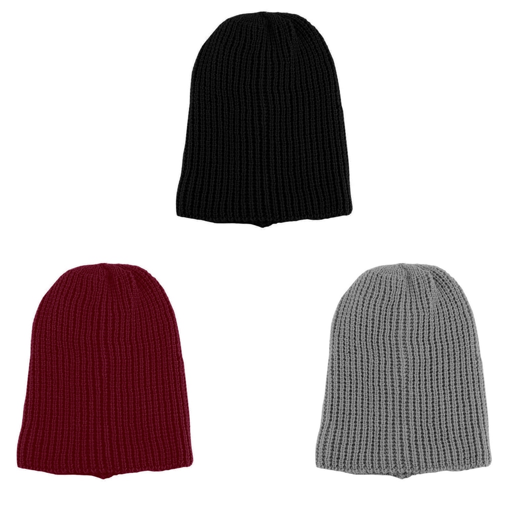 Bonnet en tricot pour hommes, bonnet Baggy, Long et ample, couvre-tête, , hiver, noir, rouge, gris