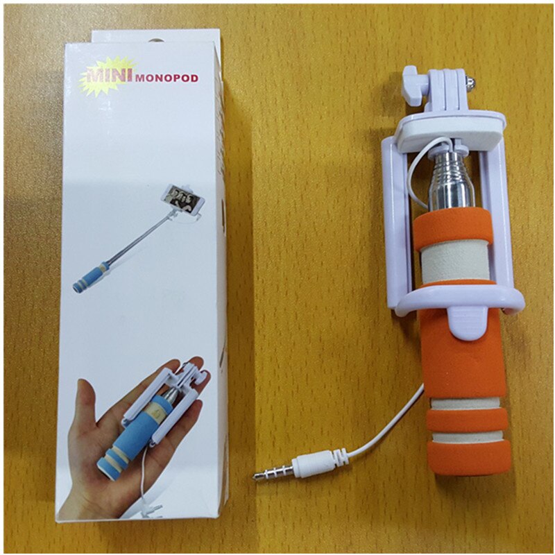 Schattige mini spons opvouwbare selfie stick uitschuifbare mobiele telefoon camera monopod portret handheld voor iphone 6 6s plus 5 5s se 5: Oranje