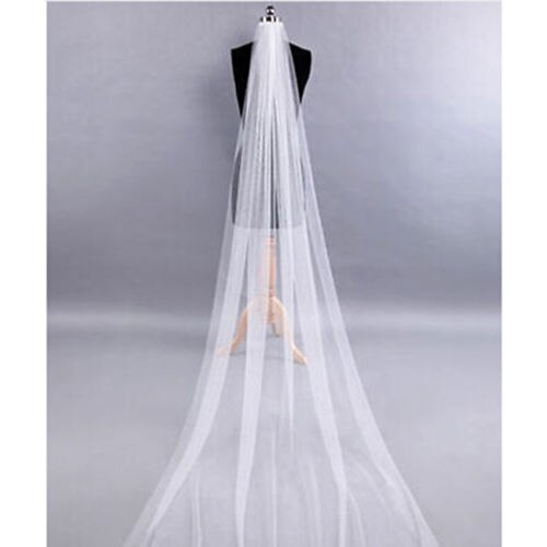 Velo largo de tul con peine, para boda, graduación, boda, color Beige, blanco, 1T, 2M