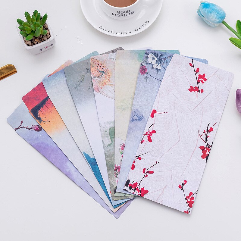 Ezone 3 pçs estilo chinês envelope para carta de escrita cartão de papel retro flor artesanato envelopes de papel material escolar