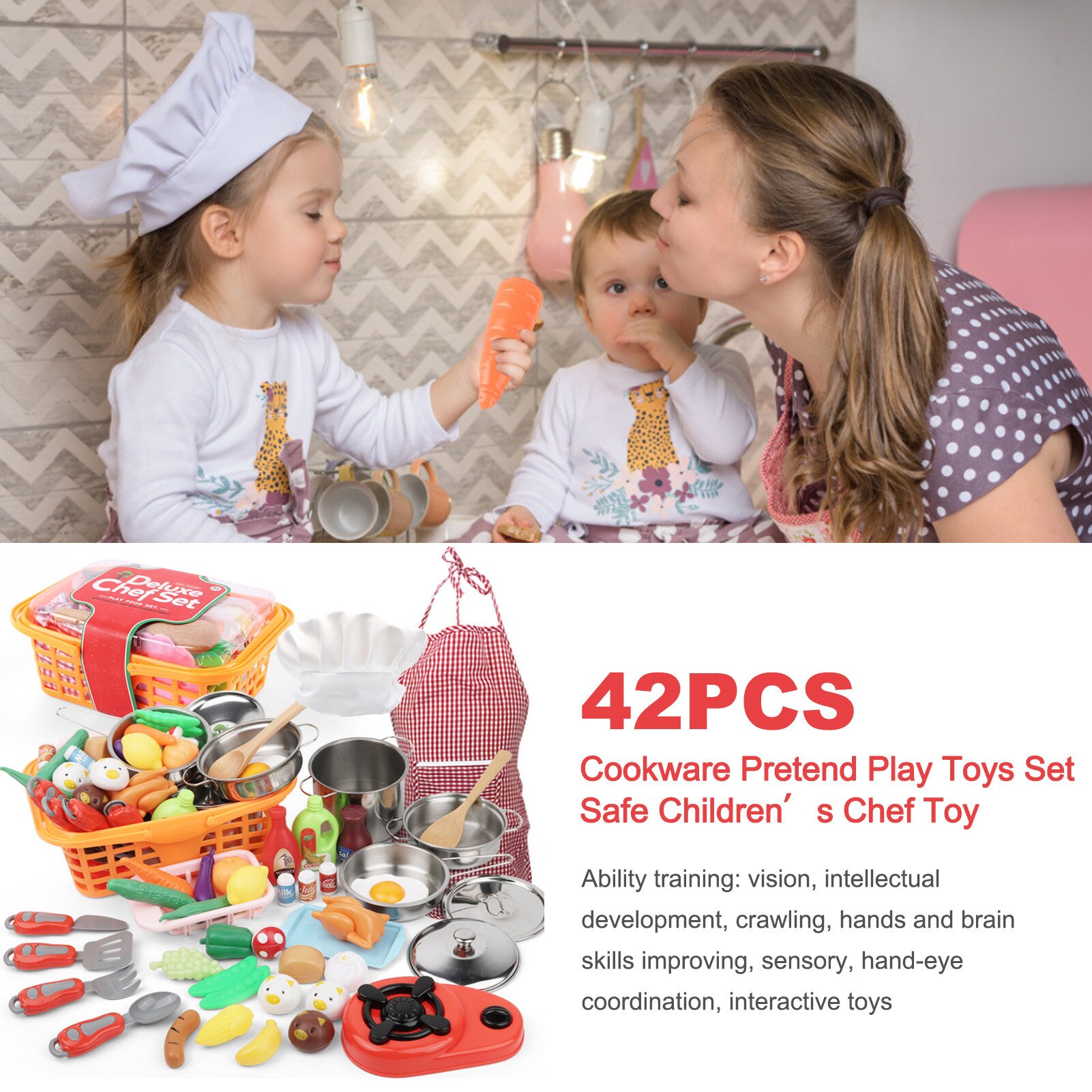 42Pcs Kookgerei Pretend Play Speelgoed Set Veilig Kinderen Chef Speelgoed Kinderen Keuken Speelgoed Simulatie Voedsel Keukengerei Speelgoed