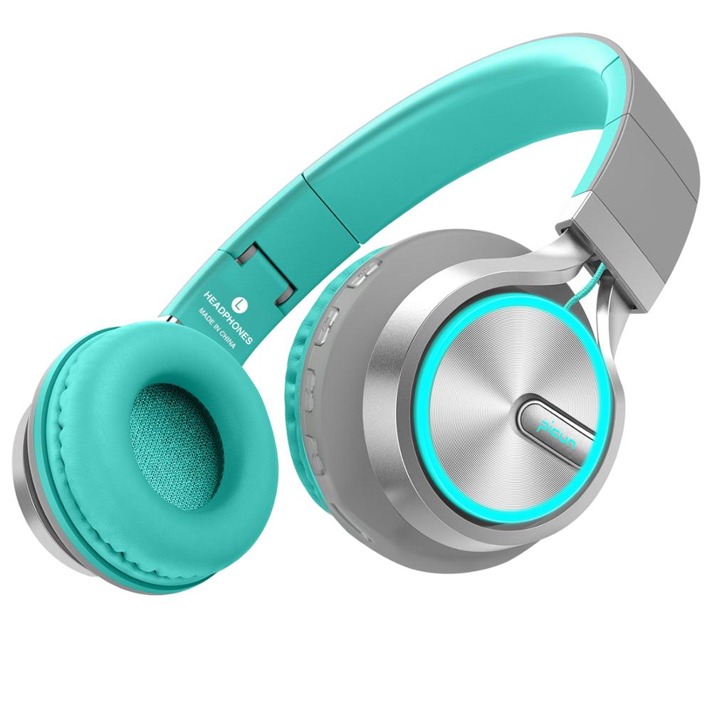 Picun B6 casque sans fil Bluetooth 5.0 HiFI stéréo casque pliable casque écouteurs lumineux LED avec micro HD Supoort TF carte: Grey