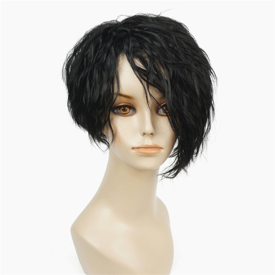 StrongBeauty African American Wigs Asymmetric Inclined Bangs Black Short Curly Bob Natural Synthetic Full Wig