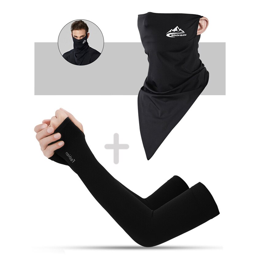 Summer Men Scarf Ice Silk Anti-sweat Headwear Outdoor Cool Sun-proof Face Mask Elastic Wind-proof Anti-UV Bandana Fast: Scarf and Sleeves B