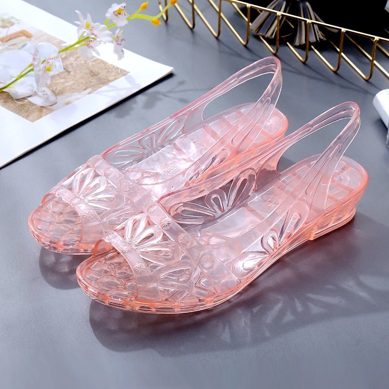 Crystal SandalsWoman, Summer Jelly Shoes,Wedges Women Casual Slippers,Household Slides, Slip On,Pink, Purple ,Gold,Black: Apricot / 36