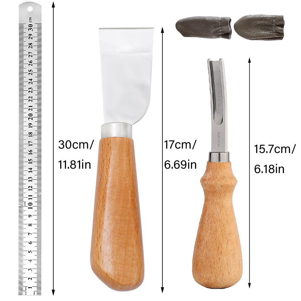 SHWAKK Leather Craft Tools Kit Leather Craft Edge Trimming Tools Wide Shovel Blade Carving Tool Skiving Craft Supplies DIY Set