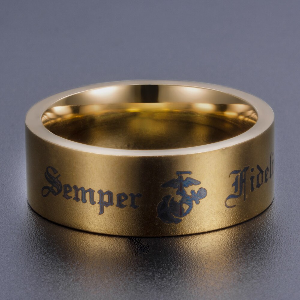 Black Semper Fidelis Mans Punk Ring Letter Latin Marines Rings Stainless Steel Ring