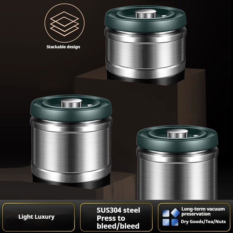 304 Stainless Steel Vacuum Food Grade Coffee Bean Sealed Jar Storage Containers for Grain, Snack, Sugar, Tea Kitchen Items