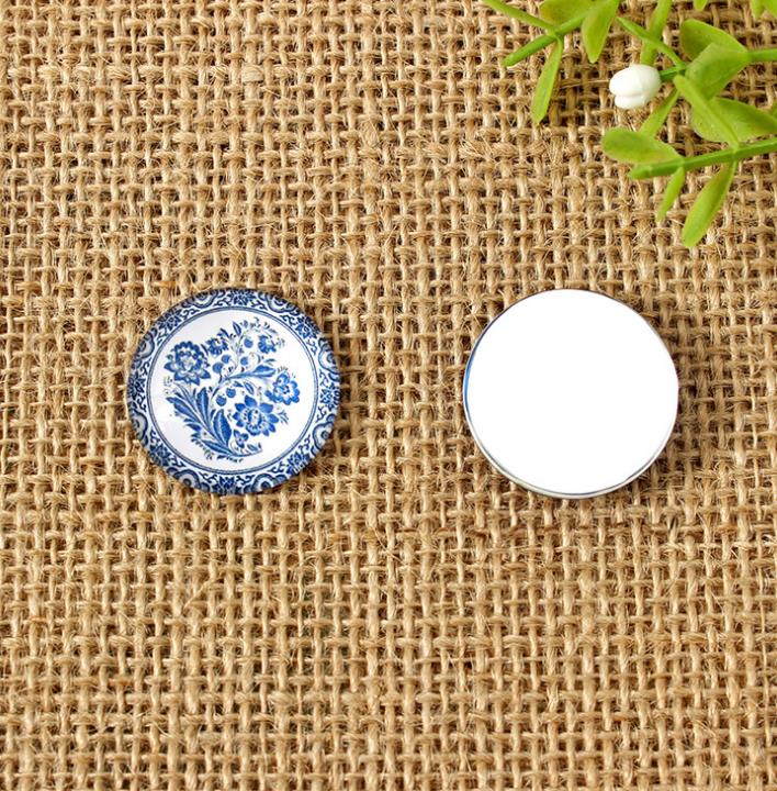 Cabujones de cúpula de cristal de porcelana azul y blanca para fabricación de joyas, gemas estampadas, Media redonda, manualidades, DIY