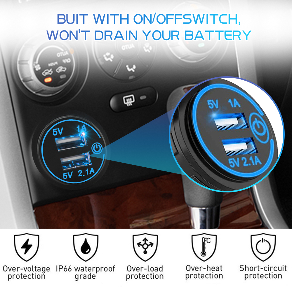 12V-24V Dual Usb Ladegerät Steckdose Wasserdicht 3,1 EINE Dual Ladegerät Buchse mit berühren Schalter für Auto Stiefel Marine Motorrad