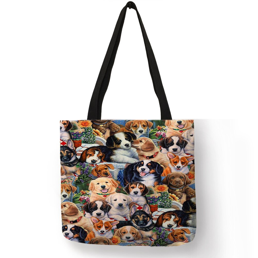 Duurzaam Linnen Praktische Winkelen Handtas 3D Kat Golden Retriever Patroon Schoudertassen Vrouwelijke Strand Tote Bag Bolsas Feminina: 001