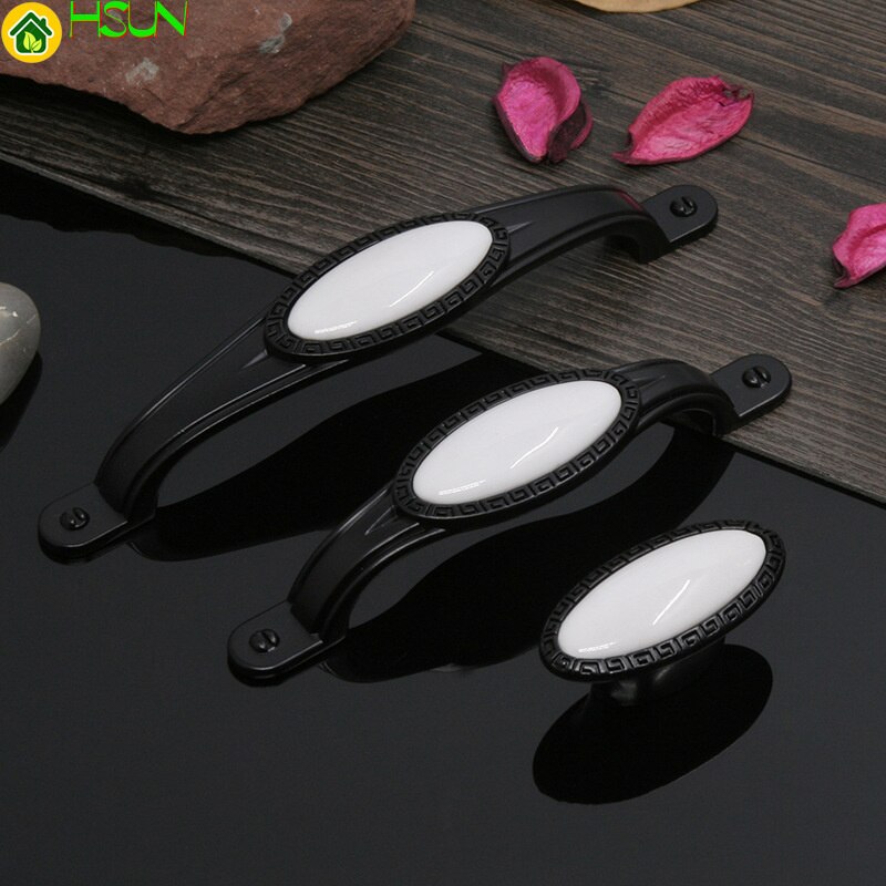 2 pcs Ceramic handle cupboard white drawer simple black and white European wardrobe single hole handle