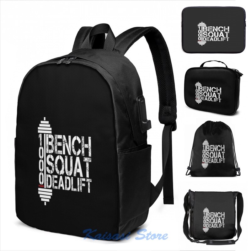 1000 Pounds Bench Squat Deadlift Powerlift Club Fitness Bodybuilder Bodybuilding USB Charge Backpack men School bags laptop bag