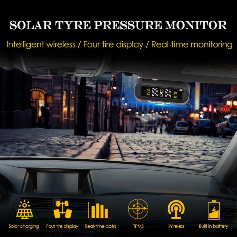 Alloysee c68 usb alta eficiência solar carro tpms monitor de pressão dos pneus sistema com 4 sensores externos acessórios eletrônicos do carro